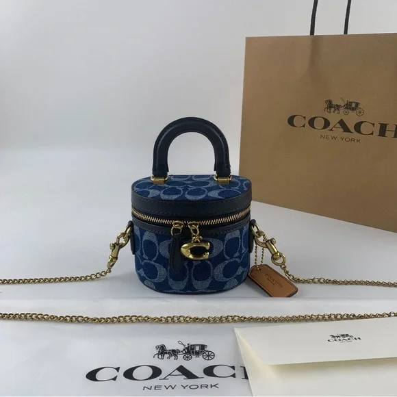 COACH Blue Denim Signature Mini Vanity Crossbody - Picture 1 of 8